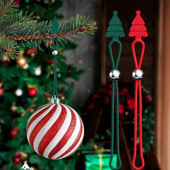 Decorative Garland Hangers 12 Pcs Christmas Hanger Ribbons, Silicone Ornament And Strings for Holiday Party Decor Accessories Tree, Adjustable Sliding