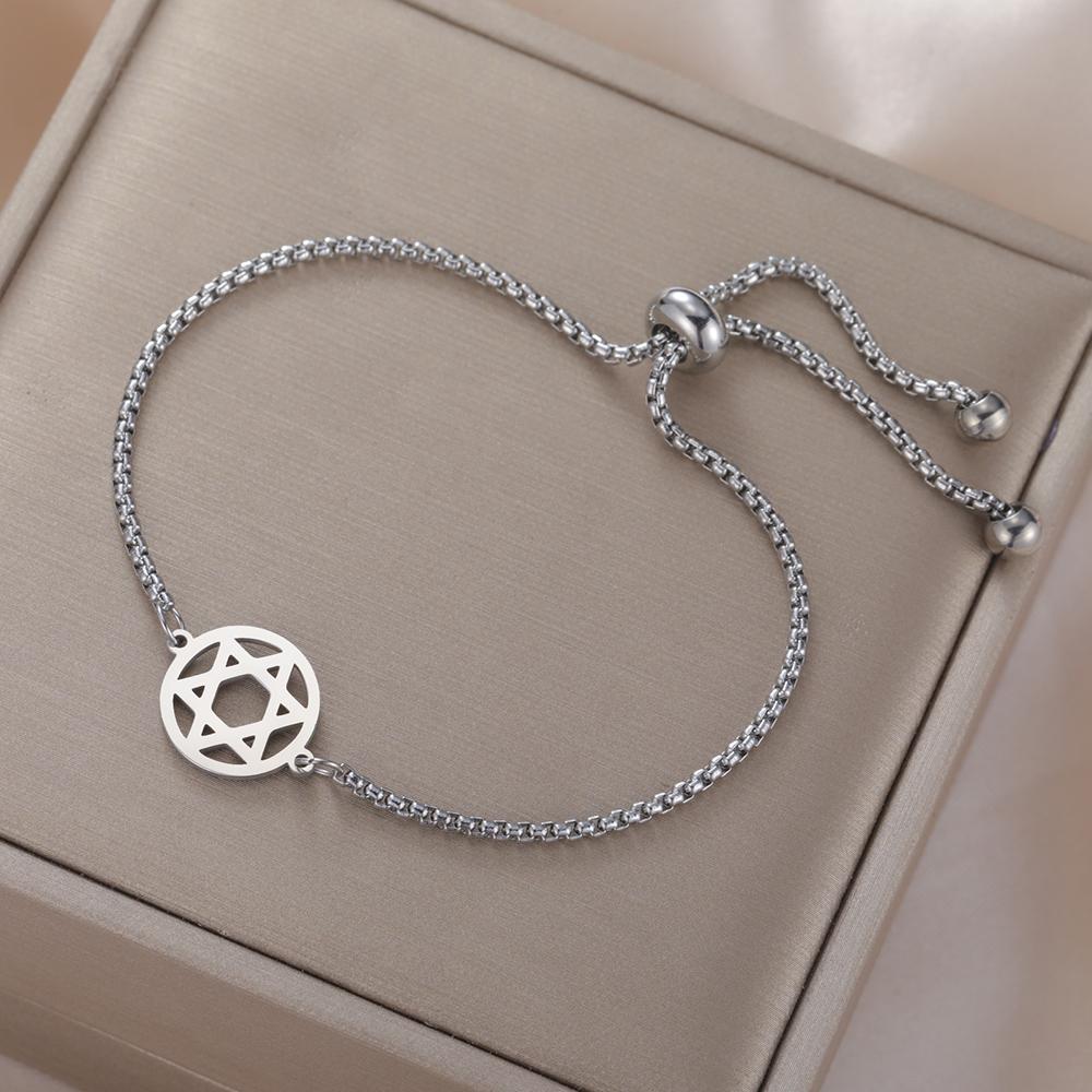 Dawapara Star of David Bracelet Jewish Prayer Judaica Hexagram Charm Protection Amulet Couple Gift Stainless Steel Jewelry