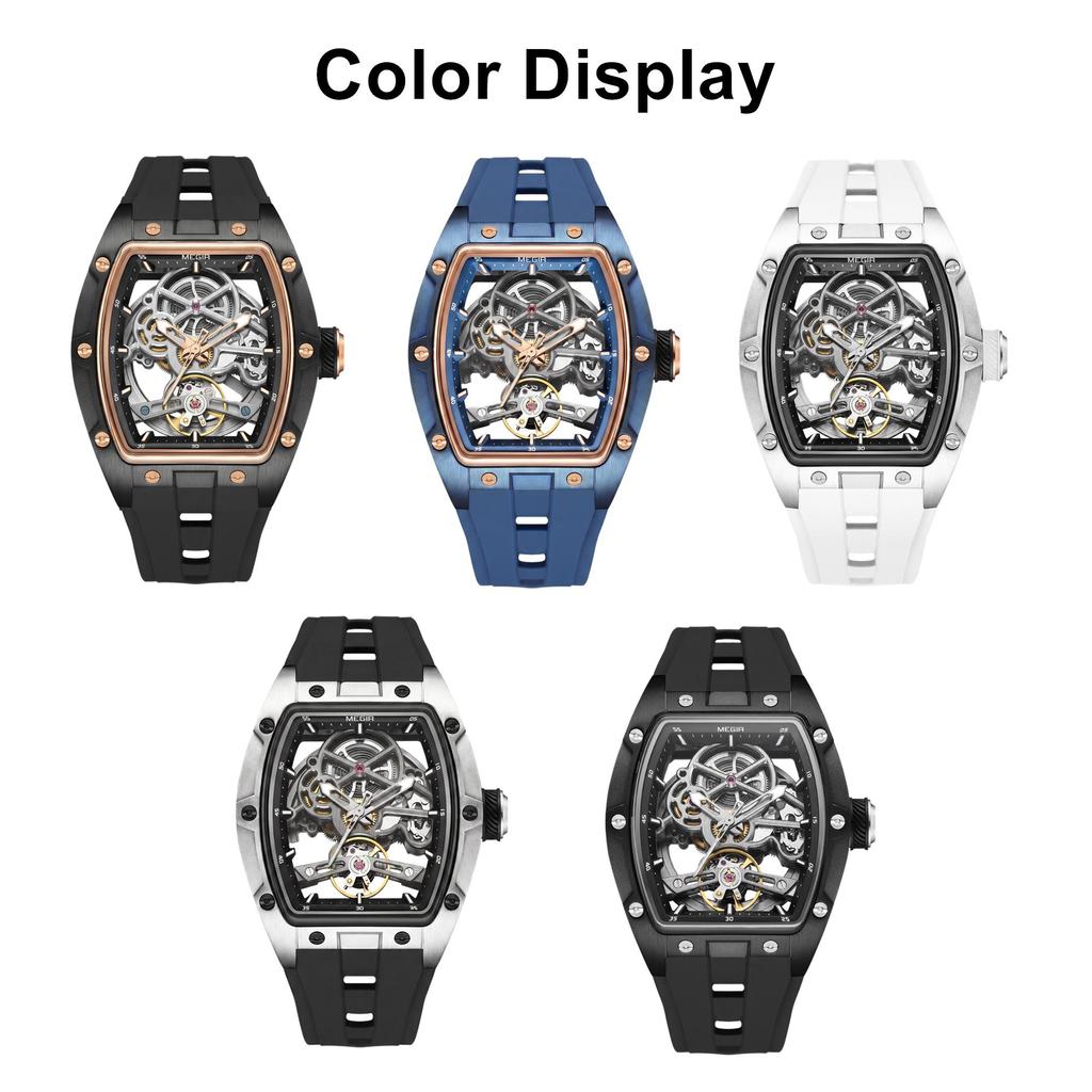Megir Luxusmarke Sportuhr für Herren Silikonarmband Mechanische Uhren Skelett Vollautomatisches Uhrwerk Leuchtende Armbanduhr Uhr 2242