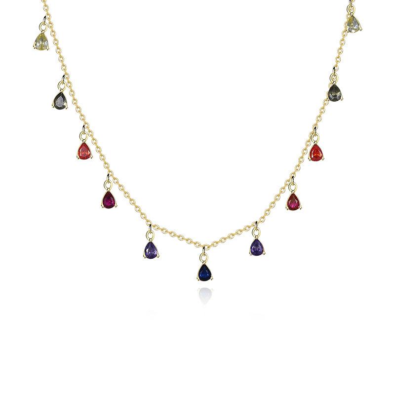 

INS Fashion Colorful Tassel Water Drop Zircon Necklace Clavicle Chainfor Women 925 Sterling Silver Jewelry золотой