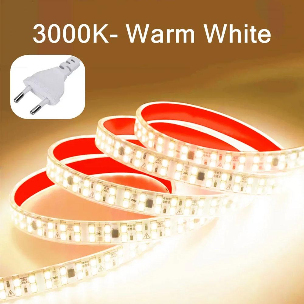 Taśma LED 30M-0.5M 2835 AC 220V Z wtyczką EU IP68 Wodoodporna 3000K/4000K/6000K 12MM Elastyczna Cięta Miękka Taśma 240LED/M