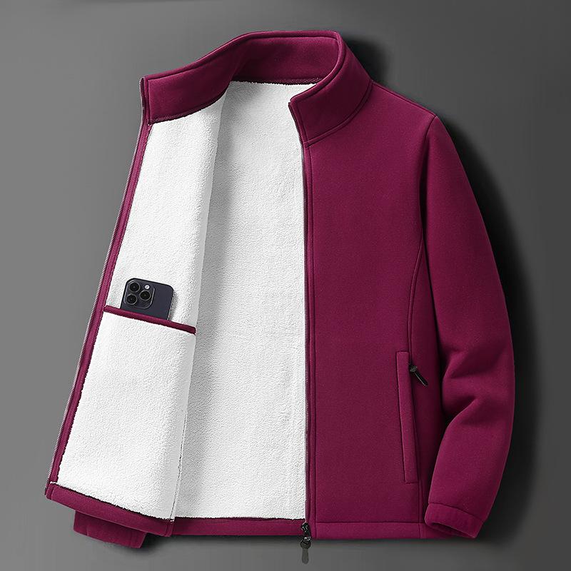 Men's Lambswool Fleece Jacket - Autumn/Winter Velvet Lined, Thick Warm Outerwear for Middle-Aged & Elderly.