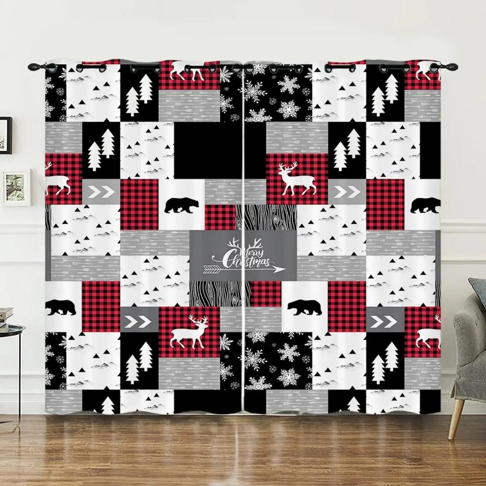 Collection Christmas Blackout Curtains Elk Printed High Shading Curtains Ideal for Bedroom Space Living Room Kitchen Area Children's Room 2 Pcs4
