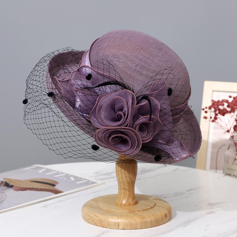 Summer women's gauze hat women's sun hat aristocratic hat women's mesh yarn curled flower top hat women's British celebrity cool hat