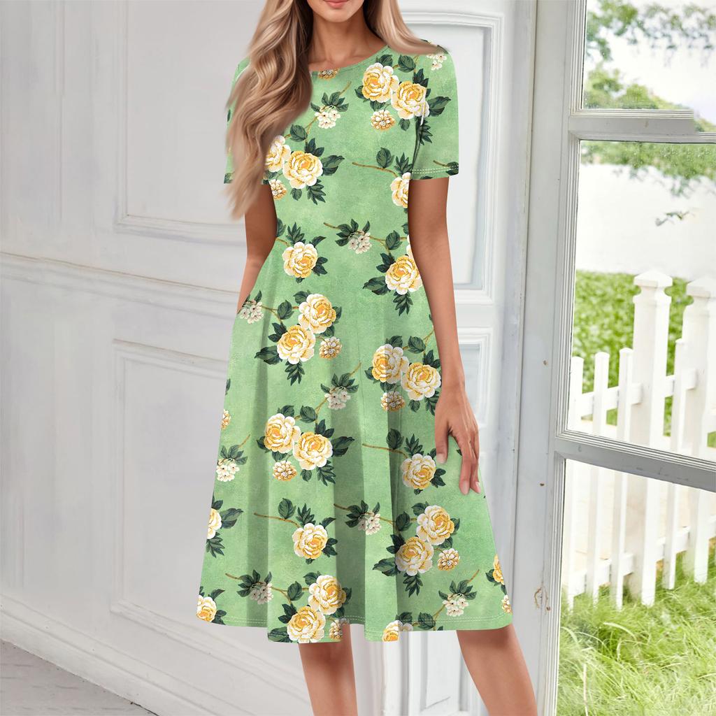 Kobiety Casualowa Sukienka Długa z Nadrukiem z Okrągłym Dekoltem