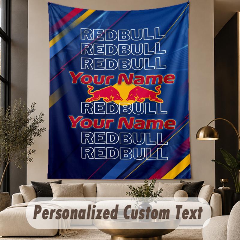 Custom Text Tapestry Red Bull Racing Print Wall Tapestry Indoor Living Room Wall Decor