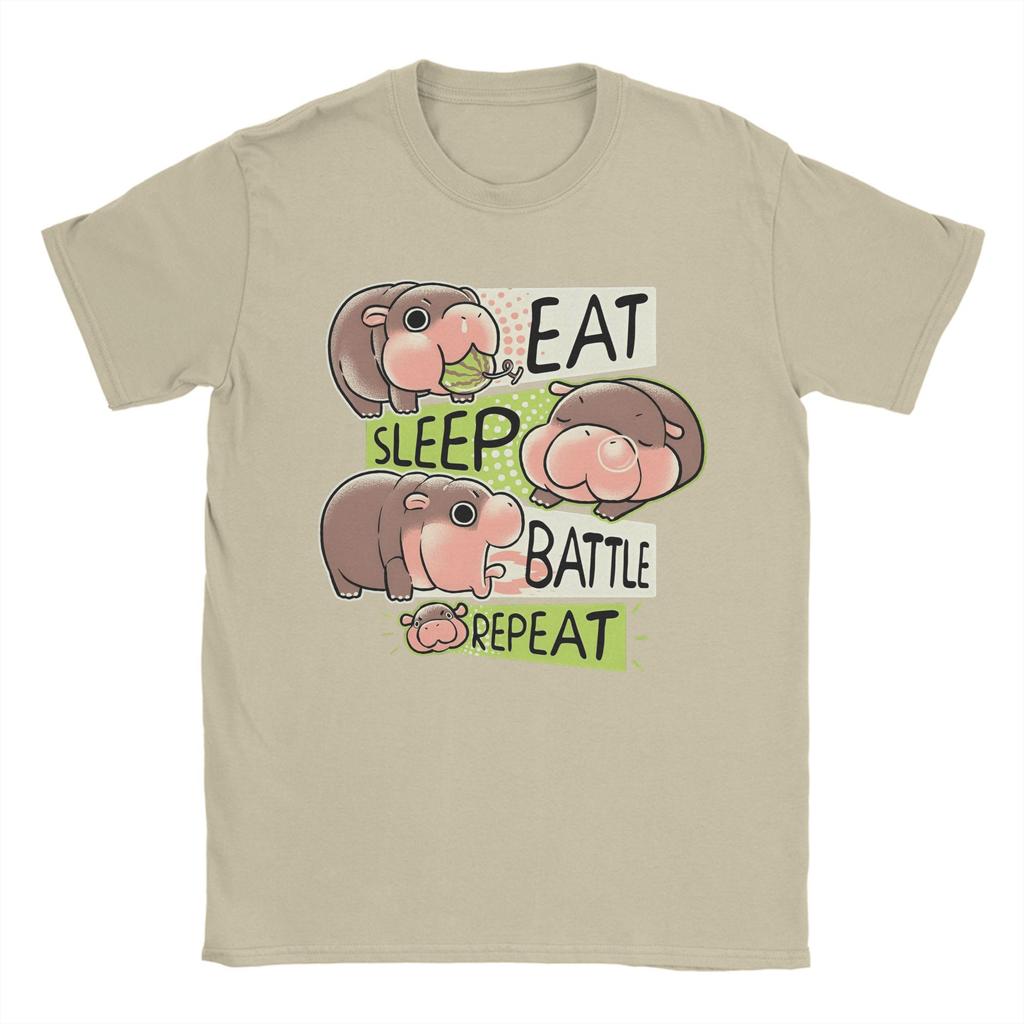Eat Sleep Moo Deng T-Shirt Men Humor Cotton Tees Round Collar Short Sleeve T Shirt Graphic Printed Clothes