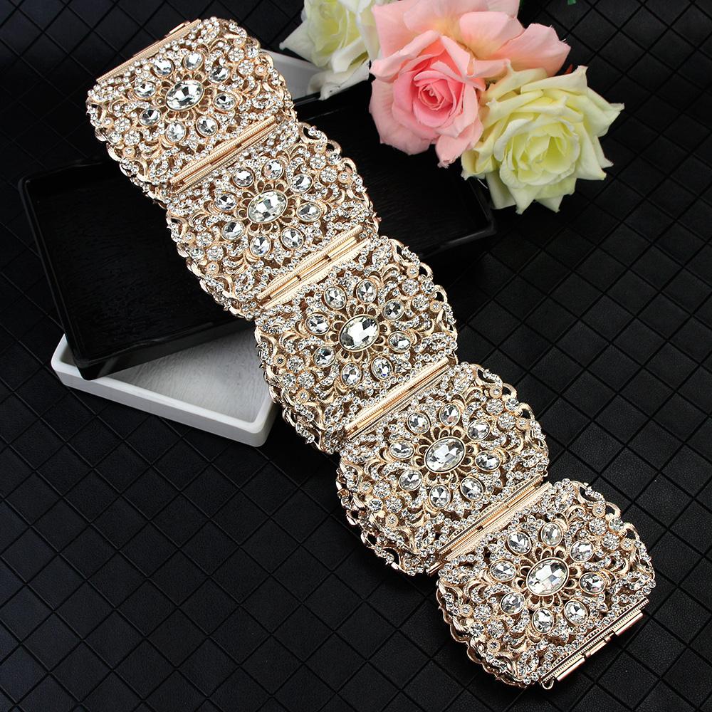 Gouden kleur grote kristallen riem dames bruiloft sieraden gewaad riem strass tailleband