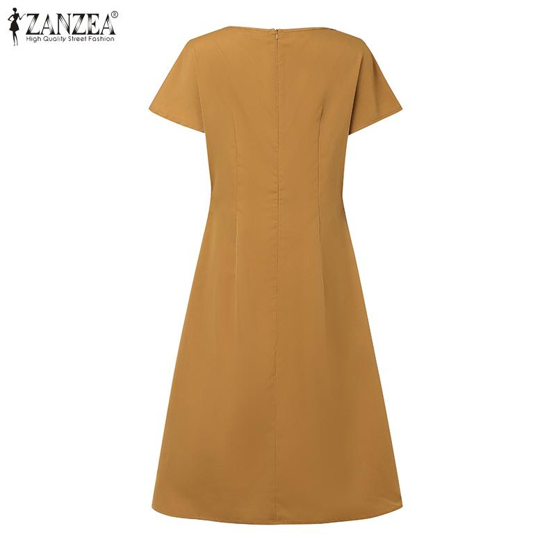 ZANZEA Women Casual Elegant V-Neck Summer Short Sleeve Dress
