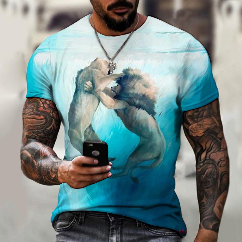 Men's Summer Animal Beast Lion King 3D Printing Oversized Breathable Top Street Personality Men's Loose O-Neck T-Shirt