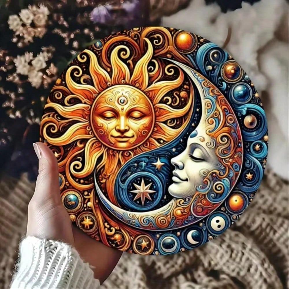 Vintage Yin Yang Metal Wall Art, Sun and Moon Aluminum Decor for Indoor Outdoor Living Room Bedroom