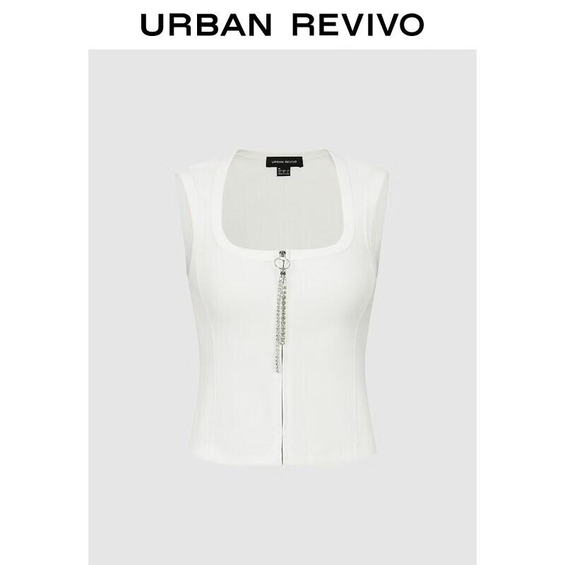 UR2026 Women s Rhinestone Zipper U-neck Sleeveless Shirt XS