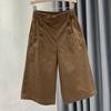 Cotton Cropped Pants for Women In Summer Elastic High Waisted Slimming and Wide Leg Casual Pants with Versatile Temperament Thin Mid Length Pants