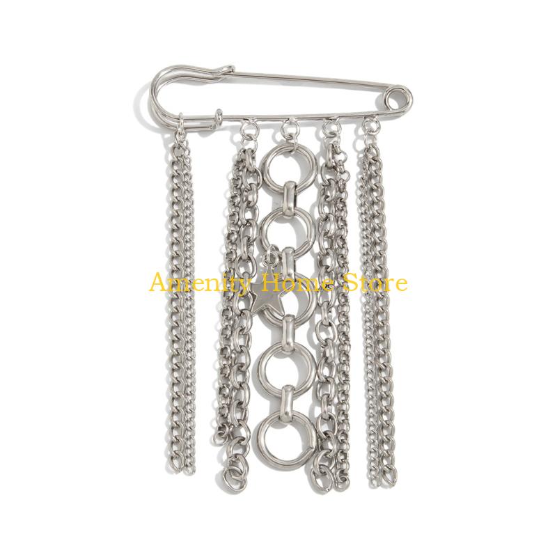 F26C Pants Shortener Pin Alloy Fringe Safety Pin Decorative Brooch For Clothing Jeans