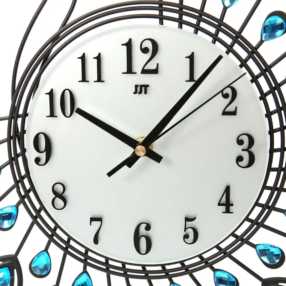 3D Peacock Wall Clock Metal Watch Diamond Flower Home Living Room Office DIY Clocks Crafts Ornaments Gift 38x38cm J1Z2R5