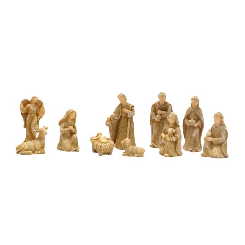 10 pz/set Scena Natività di Cristo Statuina Bambino Famiglia Mangiatoia Statuette Artigianato in Resina Miniature Ornamento Religioso Chiesa