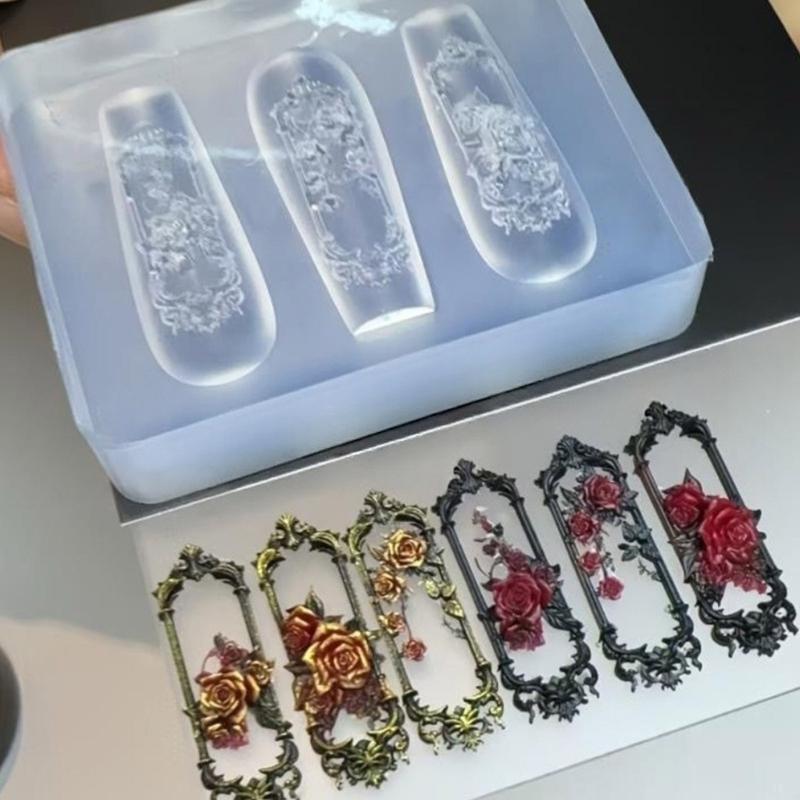 Nail Art Silicone Stamp Mold for Party and Salon Rose Window Shaped Manicure Mould Embossed Nail Stencils for Women