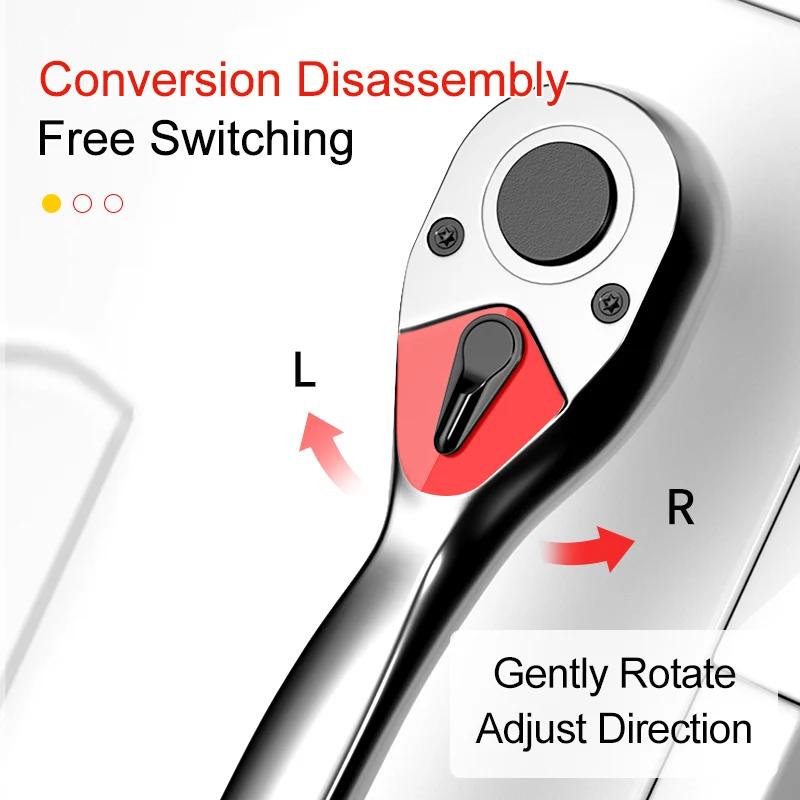 Teleskop-Steckschlüssel mit 72 Zähnen, Ratschenschlüssel, kann um 90 Grad eingestellt werden, Gerüst-Ratschengriffschlüssel, 1/4 1/2 3/8