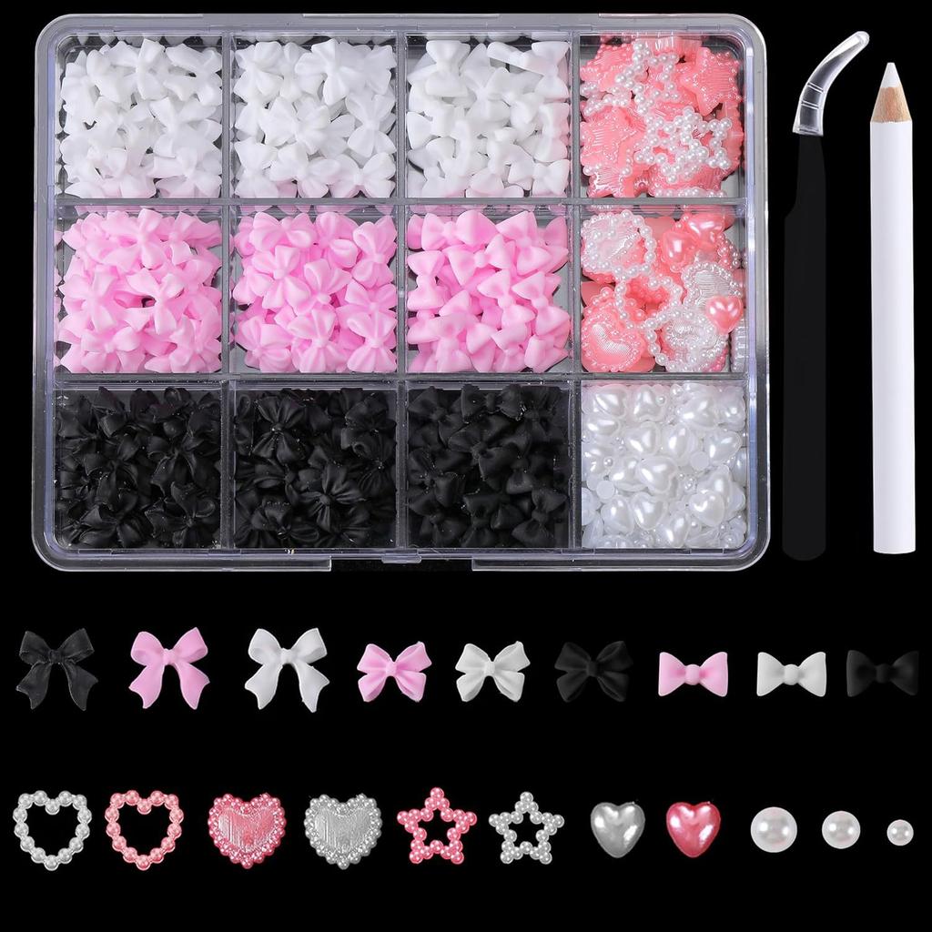 12-Grid Streamer Bow Tie Christmas White Red Resin Bow Nail Jewelry Mixed Set Diy