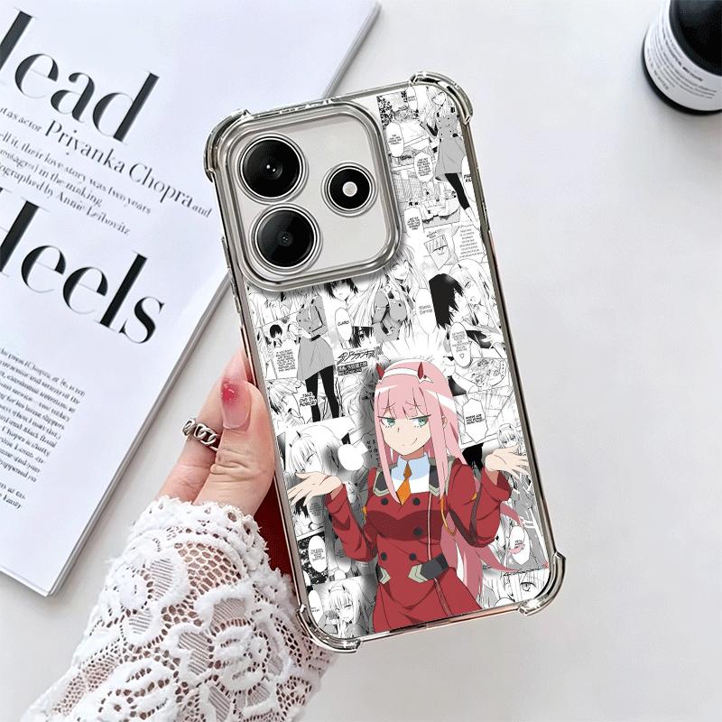 Darling Zero Two 02 Anime Plating Phone Case For Xiaomi Redmi Note 14 15 Pro Plus 13 12 11 11S 11T 10 9S 9 5G Anti-Fall Airabag