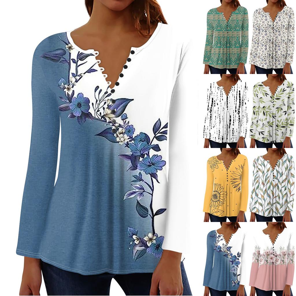 Damen Casual Daily Top Locker Knopf Langarm T-Shirt Top