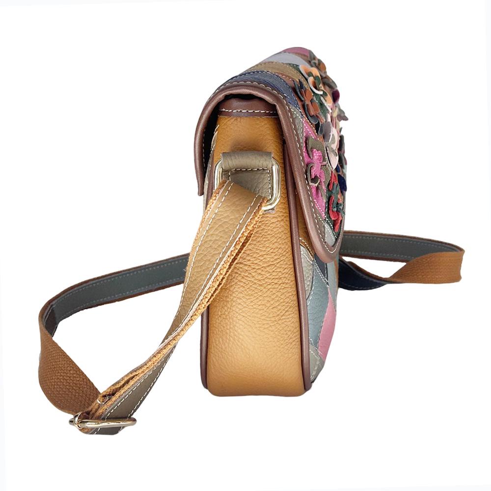 Χρωματιστή Φλοράλ Πλακέ Δερμάτινη Τσάντα Χιαστί για Γυναίκες