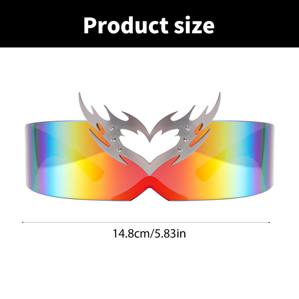 Punk Fire Heart Sunglasses Large Shield Eyeglasses Popular 2000s Hiphop Sun Glasses for Everyday Use Street Photoshots