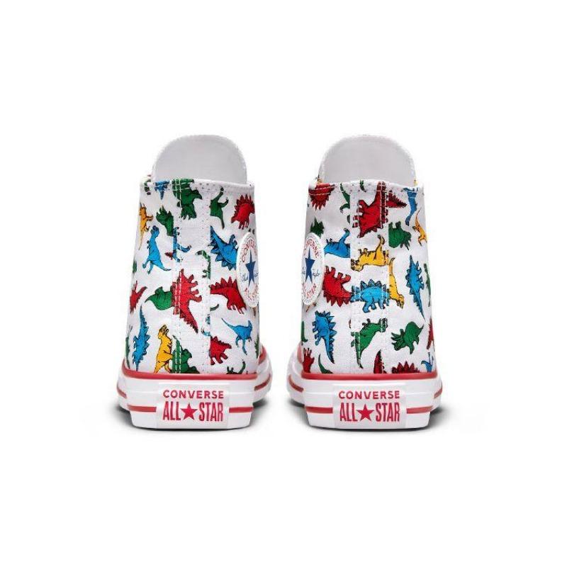 Converse Buty All Star Teen High płócienne z nadrukiem dinozaura Odporne na ścieranie Białe A01668C