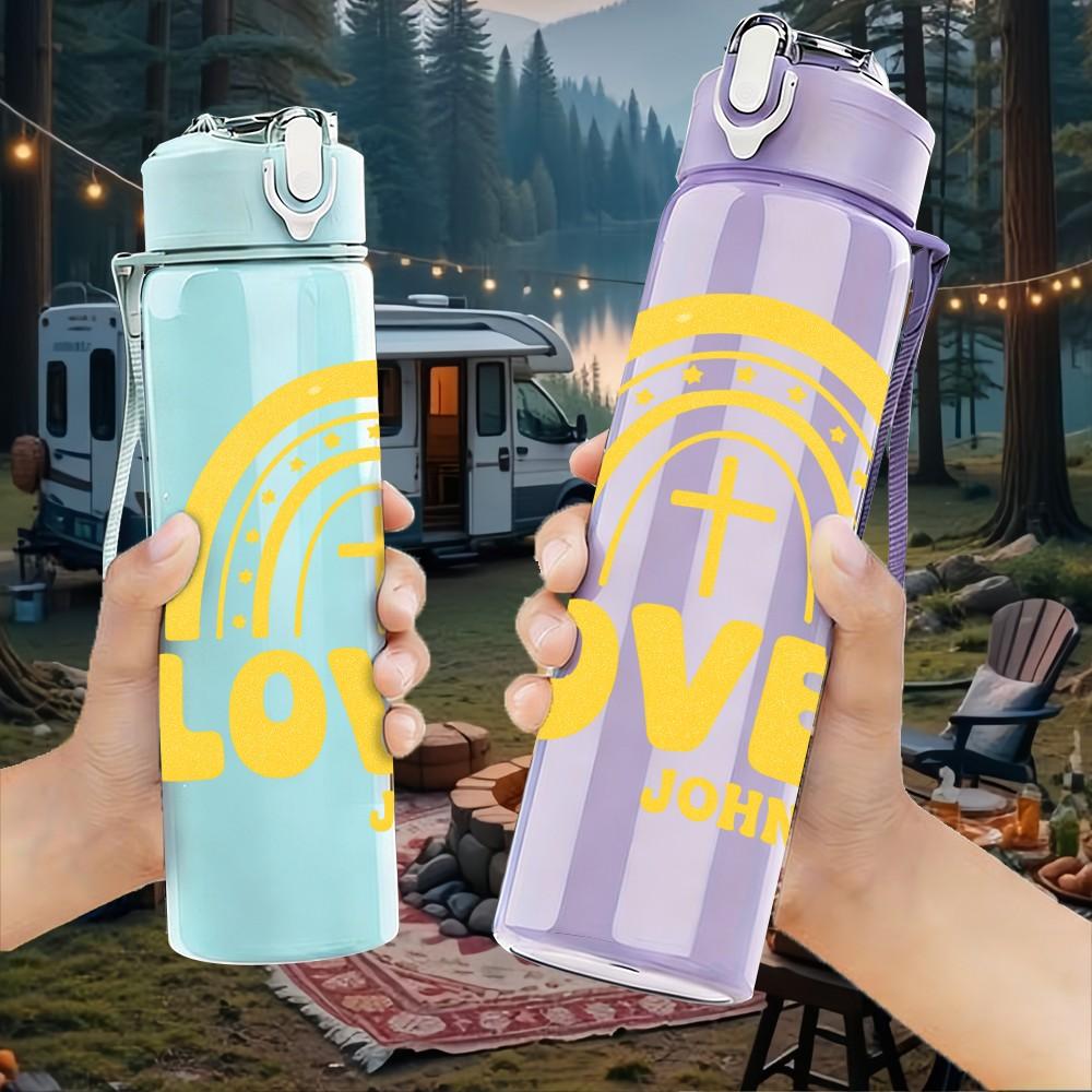 1PC Loved Cross Religious Quote Pattern 750ml Color Plastic Sports Water Bottle Leakproof Flip Straw Lid Suitable for Sports Office Home Use