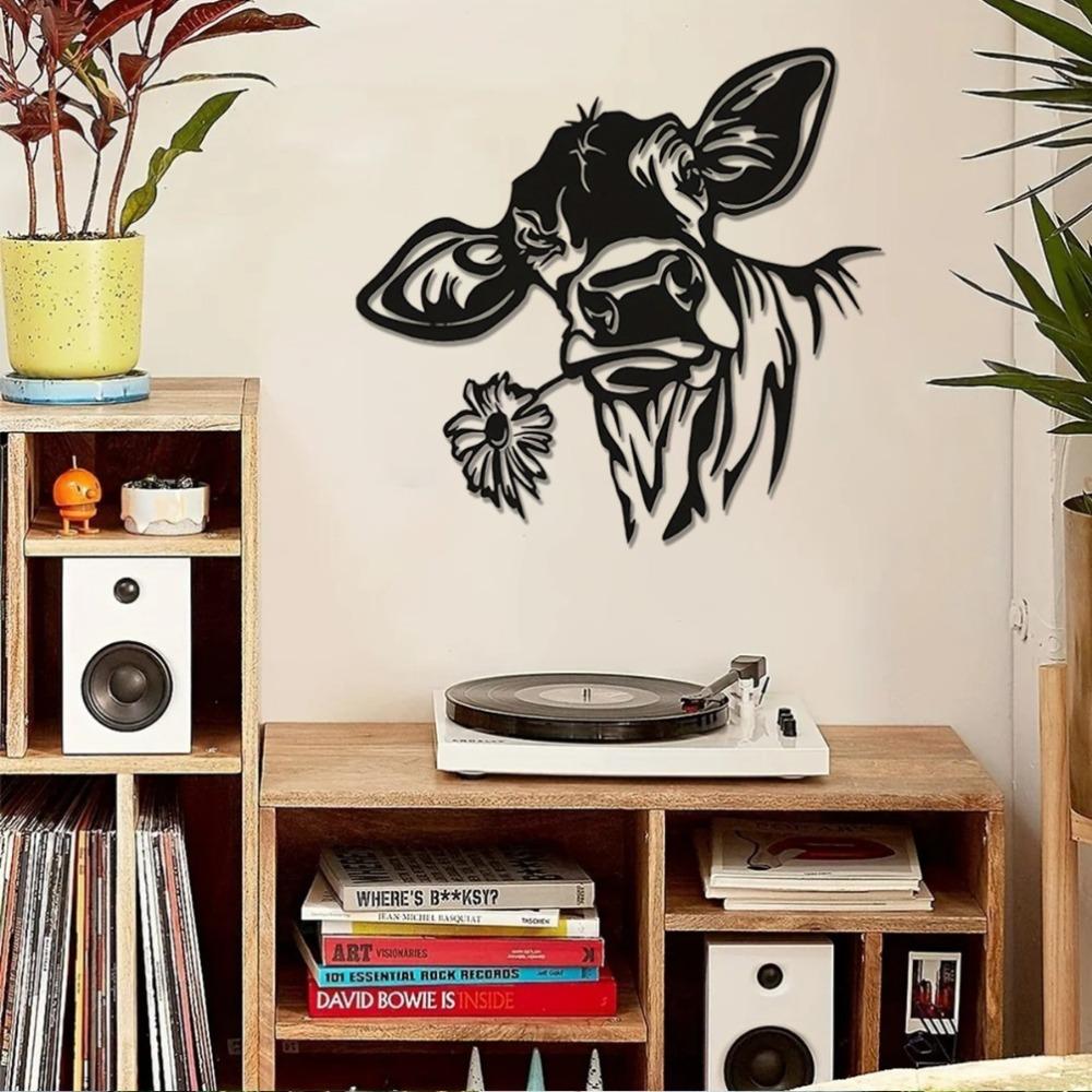 Black Metal Cow Wall Decor Rustic Kitchen Cafe Farmhouse Hanging Art