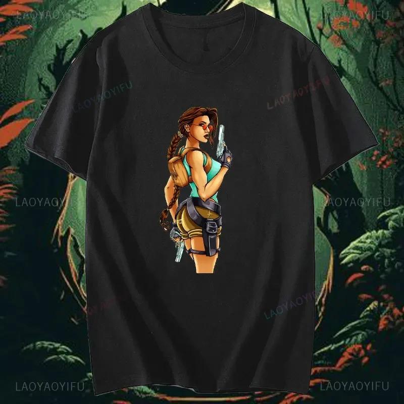 Tomb Raider Lara Croft Unisex Printed Cotton Tshirt Action Adventure Game Fan Graphic Tee Streetwear Casual Top For Gamers