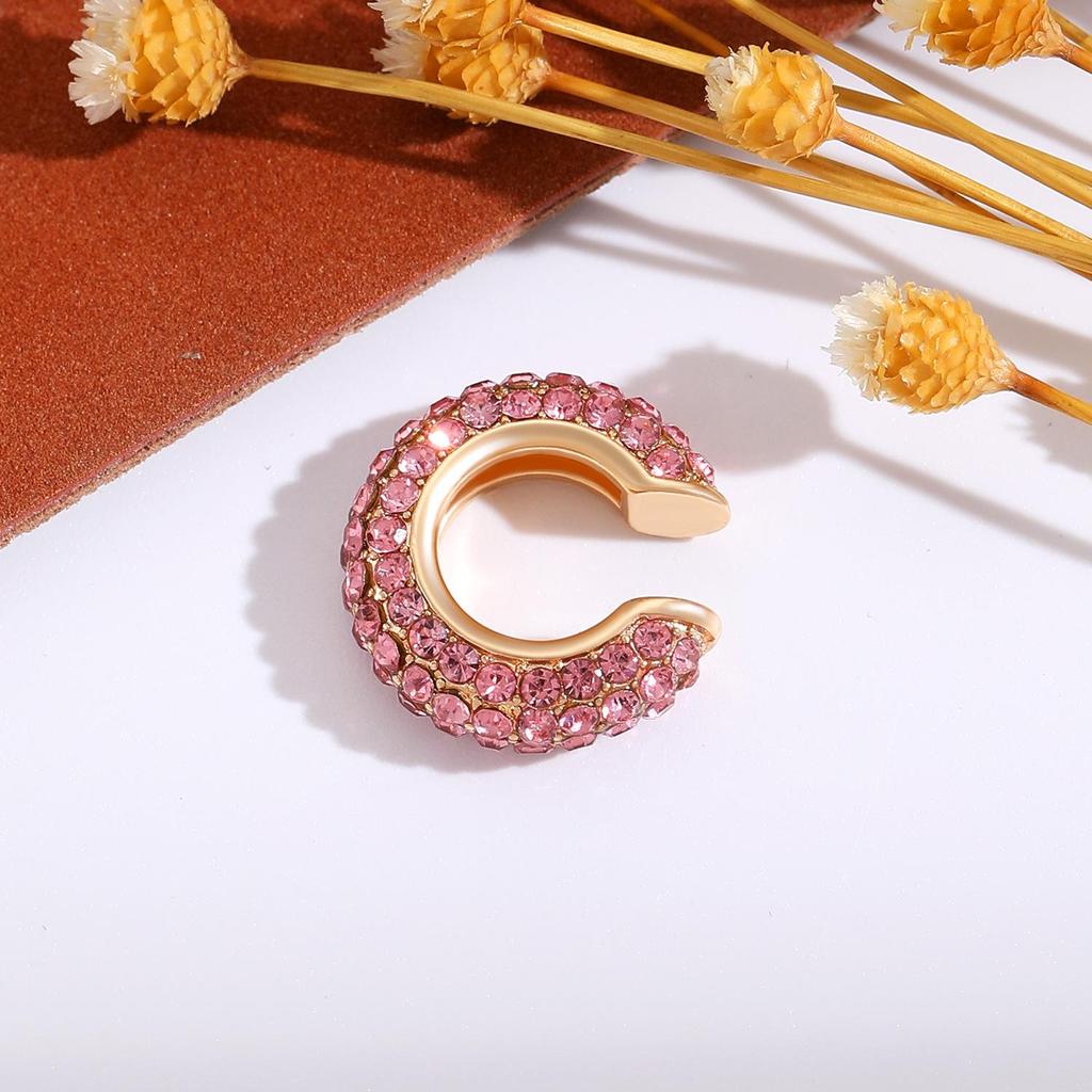 Retro Fashion C-Shaped Bling Ear Clips with Colored Diamonds - Trendy No-Pierce Earrings