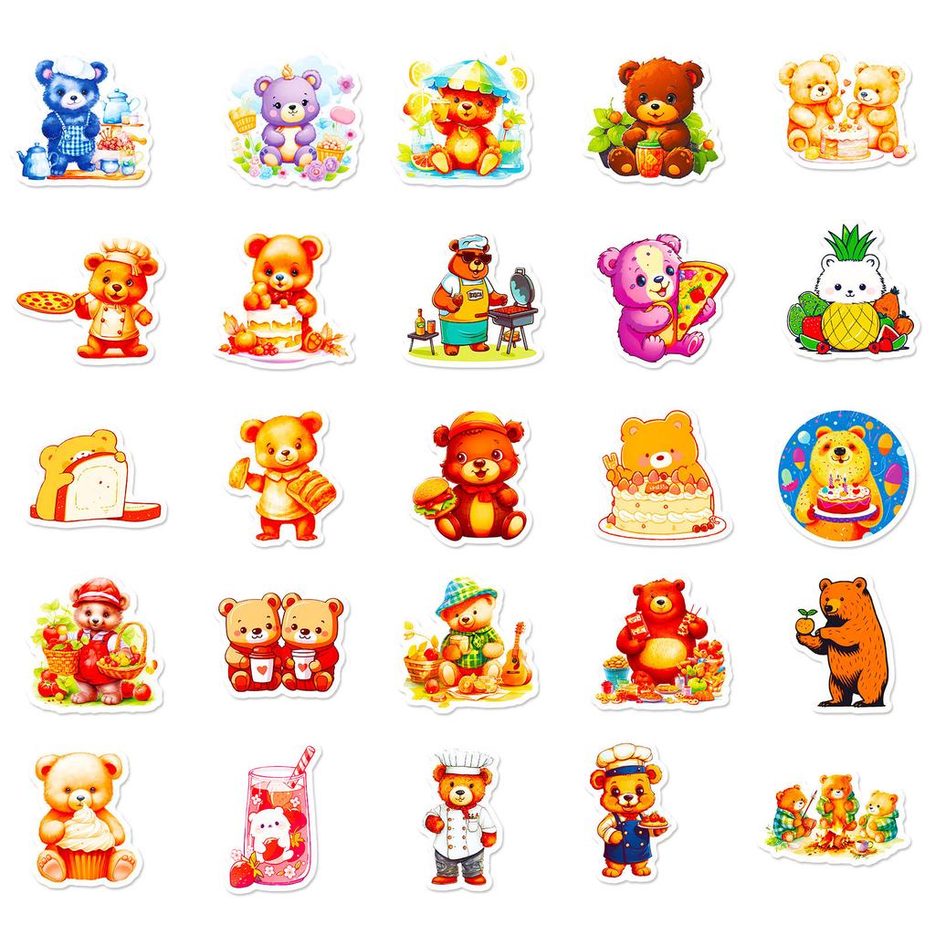 50 Stickers Bear Food Stickers Cute Bear Creative Diy Decorative Goo Card Stickers Waterproof Stickers
