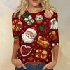 Women's Fashion Casual Round Neck Three-quarter Sleeve Christmas Print T-shirt Top
