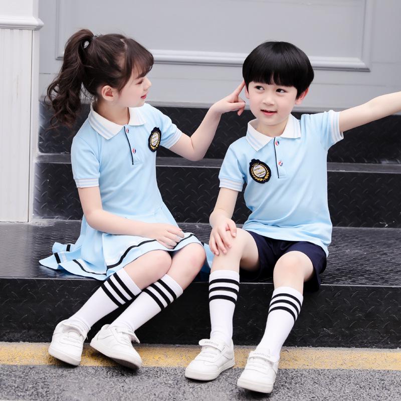British Academy Style Summer Kindergarten Uniform: Pure Cotton Short-Sleeve Set with Shorts and Skirt