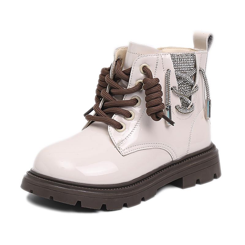 Winter Children's Boots Glossy Rhinestone Girls Ankle Boots Warm Plush Versatile Kids Causal Cotton Boots Thick Bottom Fashion