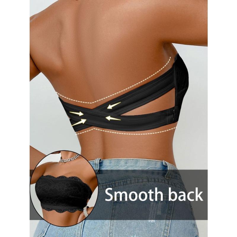 Reggiseno a fascia da donna in raso e pizzo senza spalline, schiena scoperta, sexy, senza imbottitura, intimo invisibile