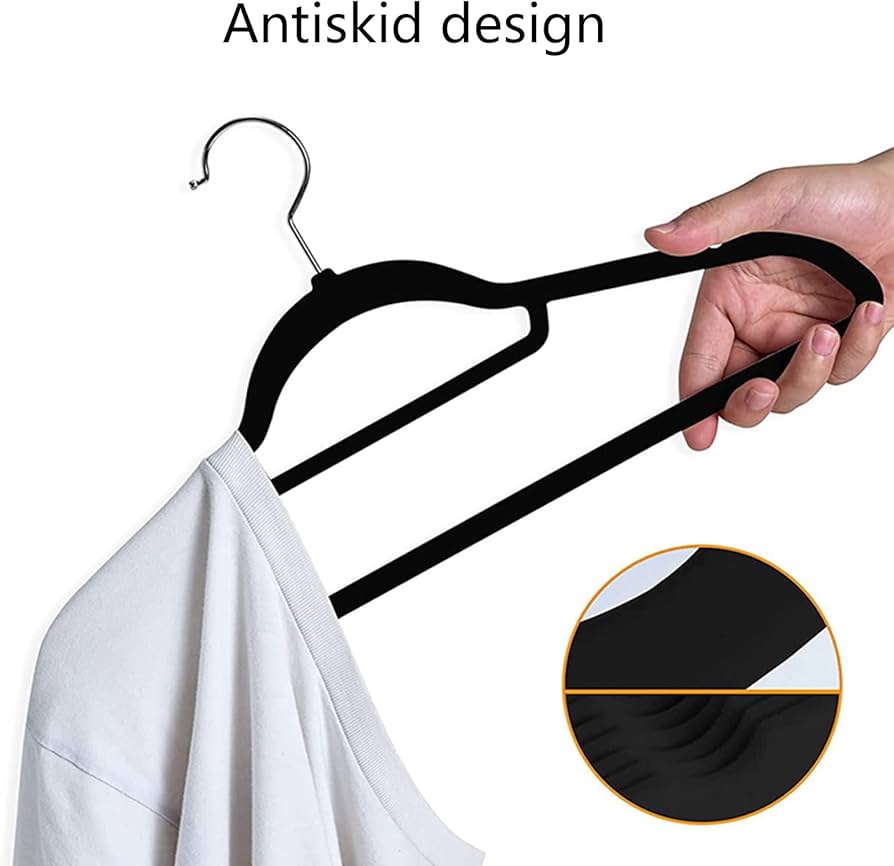 30/10pcs Black Velvet Hanger for Clothes Pants Coat Closet Storage Hook Felt Non-Slip Hangers Racks Home Saving Space Organizers