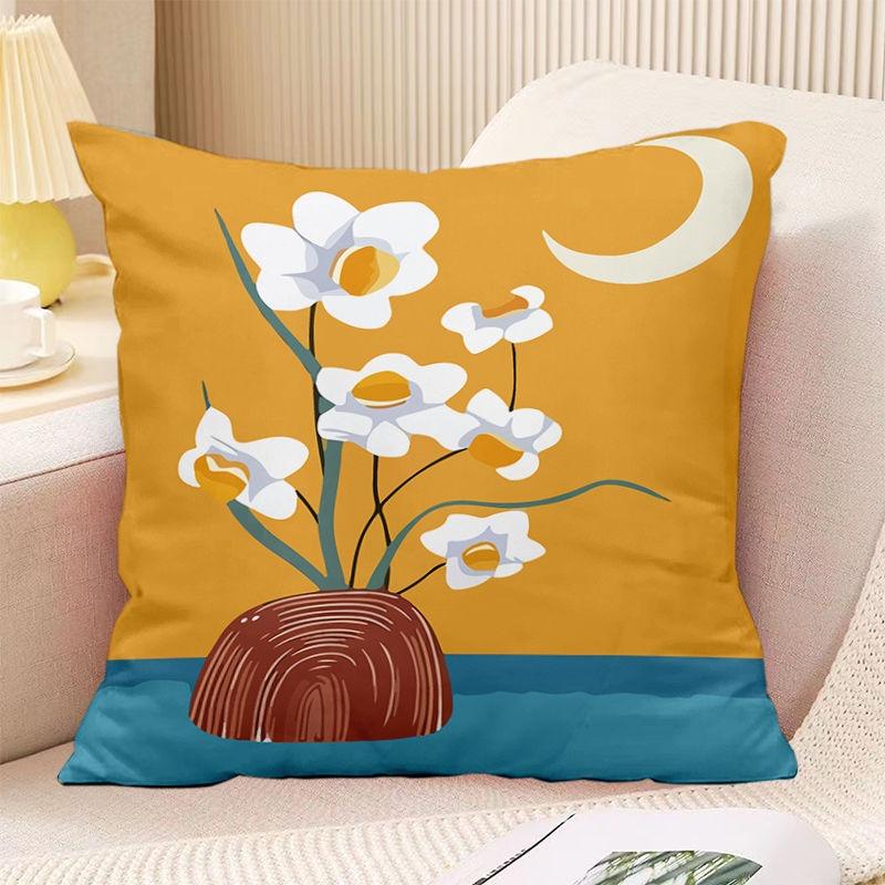Bedroom Living Room Square Cushion Pillowcase Orange Simple Print Decorative Pillowcase