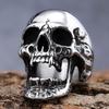 Gothic Long Tooth Zombie Skull Ring Men's Blackened Polished Stainless Steel Jewelry