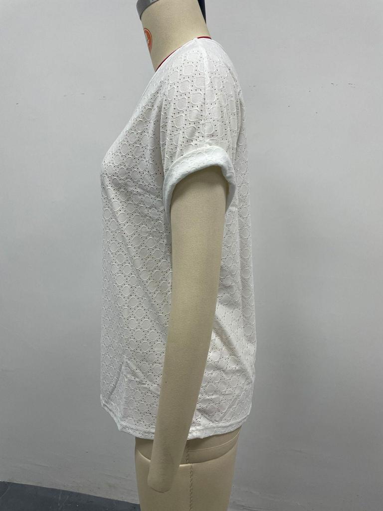 2025 Summer Women's Fashion Jacquard V-neck Short-sleeve Top