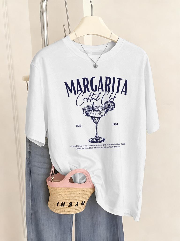 Margarita Cocktail Club Printing TShirt Womens Basics Comfortable T Shirts ONeck Soft Short Sleeve Tops Summer Loose Clothes