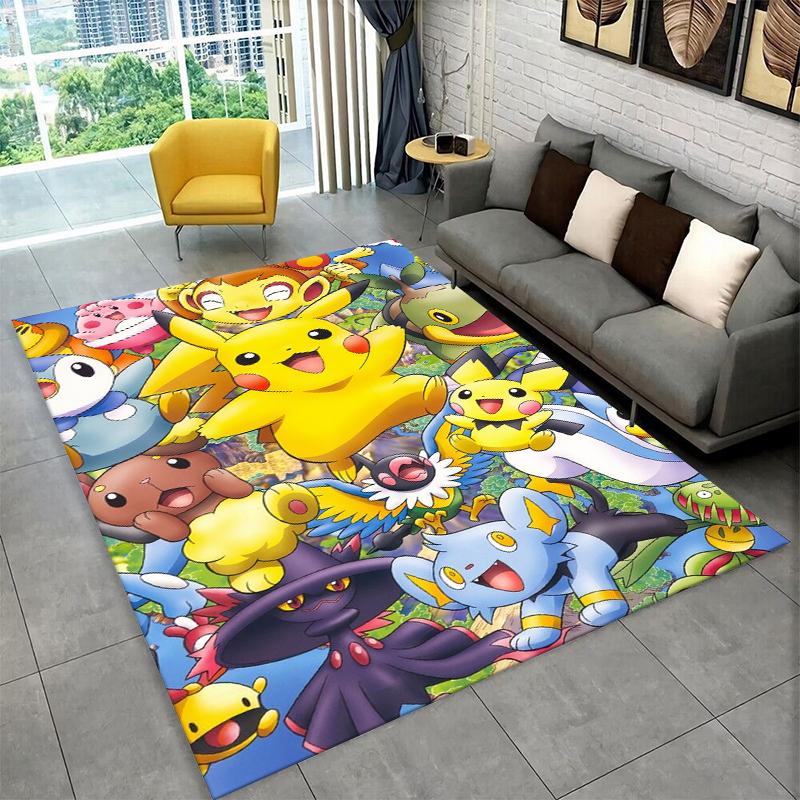 Cute Pokemon Pikachu Cartoon Carpet Rug for Playroom Bedroom Living Room Sofa Home Decor,kid Game Area Rug Non-slip Floor Mat
