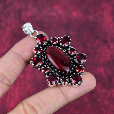 Red Flash Labradorite, Garnet Pendant, 925 Solid Sterling Silver Jewelry, Gemstone Jewelry Pendant, Handmade Wedding Gift Jewelry