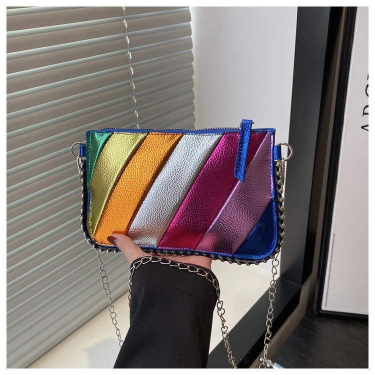 

2026 New Rainbow Striped Women s Bag Fashiable and Lightweight Clutch Bag Chain Single-shoulder Crossbody Bag Mobile Phe Bag синій