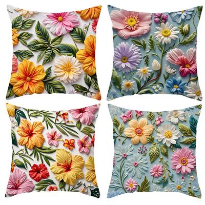 Nueva Funda de Cojín Decorativa Efecto Tridimensional 3D Funda de Cojín Floral Funda de Cojín para Sofá Impresión Digital