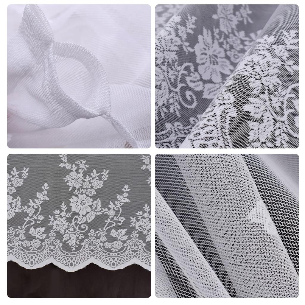 European White Lace Valance for Kitchen Windows, Vintage Floral Patterned Lace Valance Curtain , Rod Pocket1 Panel, White