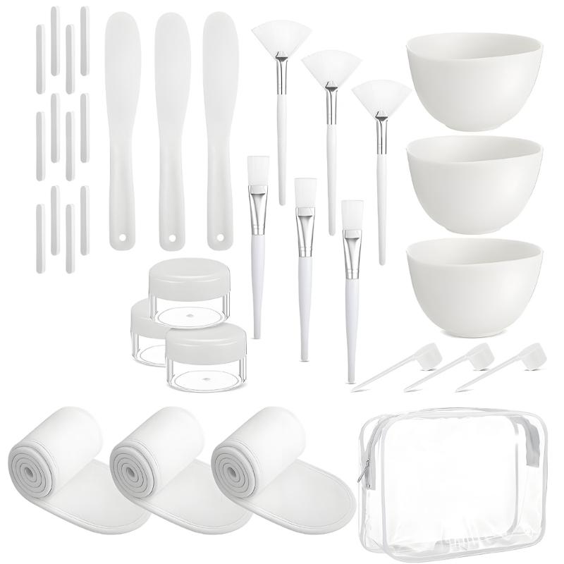 37-teiliges Gesichtsbürsten-Maskenschalen-Löffel-Set Inklusive Applikatoren Schalen Messwerkzeuge Hautpflege Make-up Zubehör Langlebig 1 white
