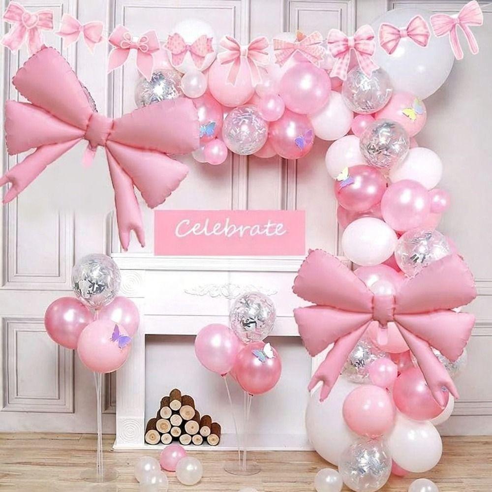 Reusable Pink Bow Balloons  for Girls Birthday Baby Shower Decorations Wedding Decorations