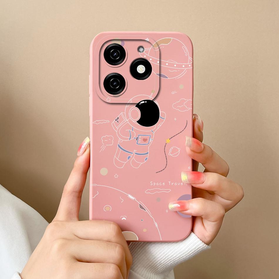 Case For Tecno Spark 20 20C Astronaut Soft Liquid Silicone Lens Protection Durable Back Cover For Tecno Spark20 20 C Phone Shell